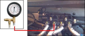 Figura 3: Verifica della pressione del secondo iniettore con manometro