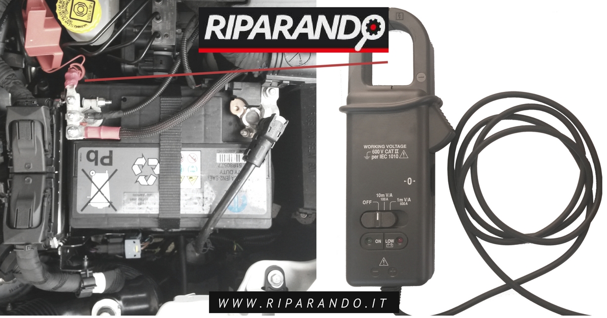 Connessione pinza amperometrica su positivo verso motorino avviamento Riparando