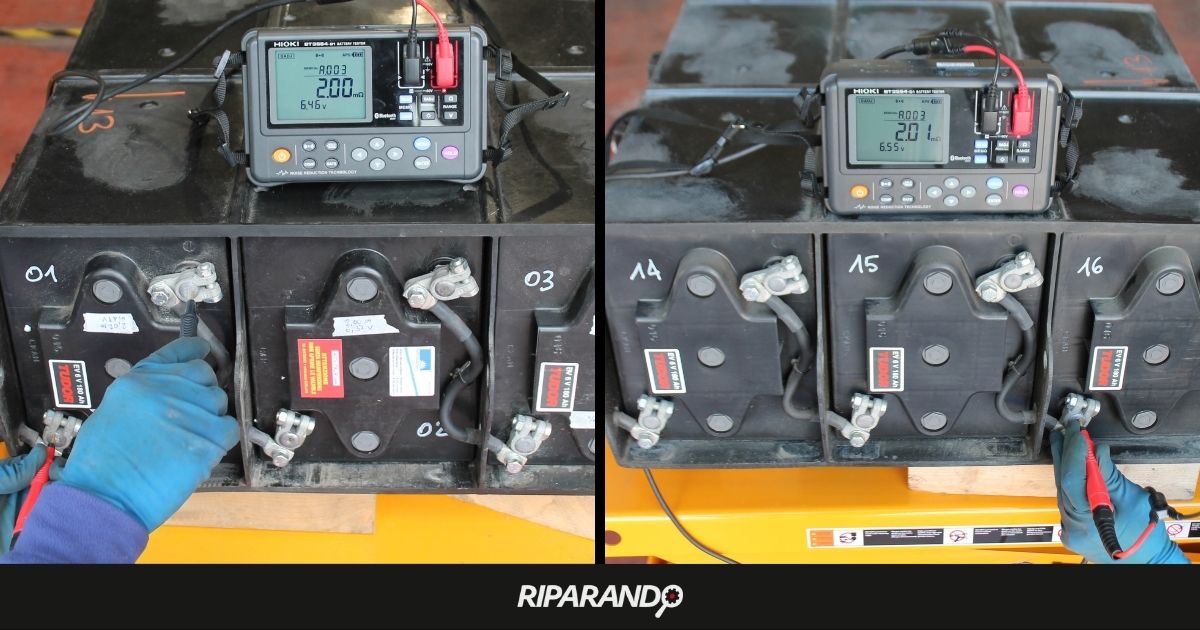 Misura di tensione e impedenza interna su batterie a seguito del ripristino Piaggio Porter